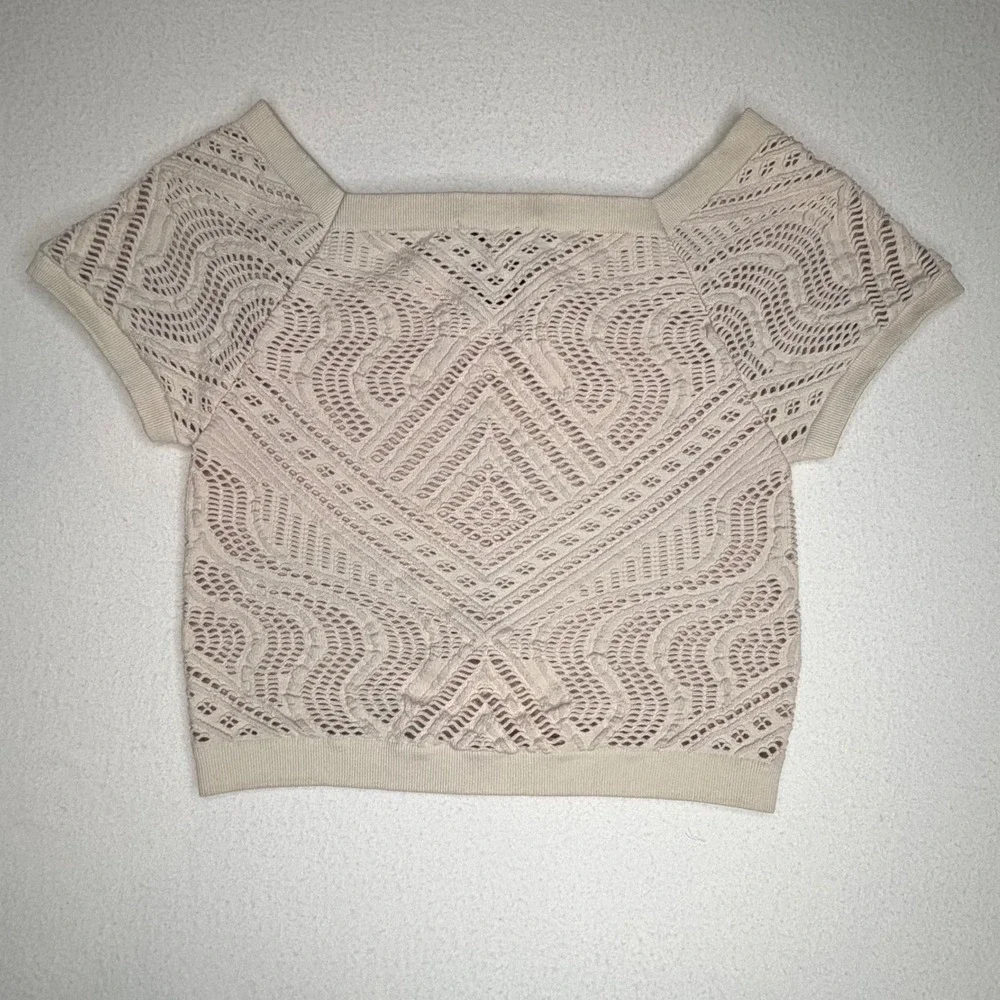 bebe Cream Open Knit Crop Top Y2K Boho festival Coastal Cowgirl Size M/L